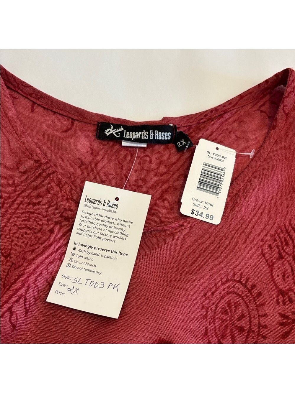 LEOPARDS AND ROSES tunic dress sleeveless lightweight rayon burgundy tribal 2X - Picture 6 of 10